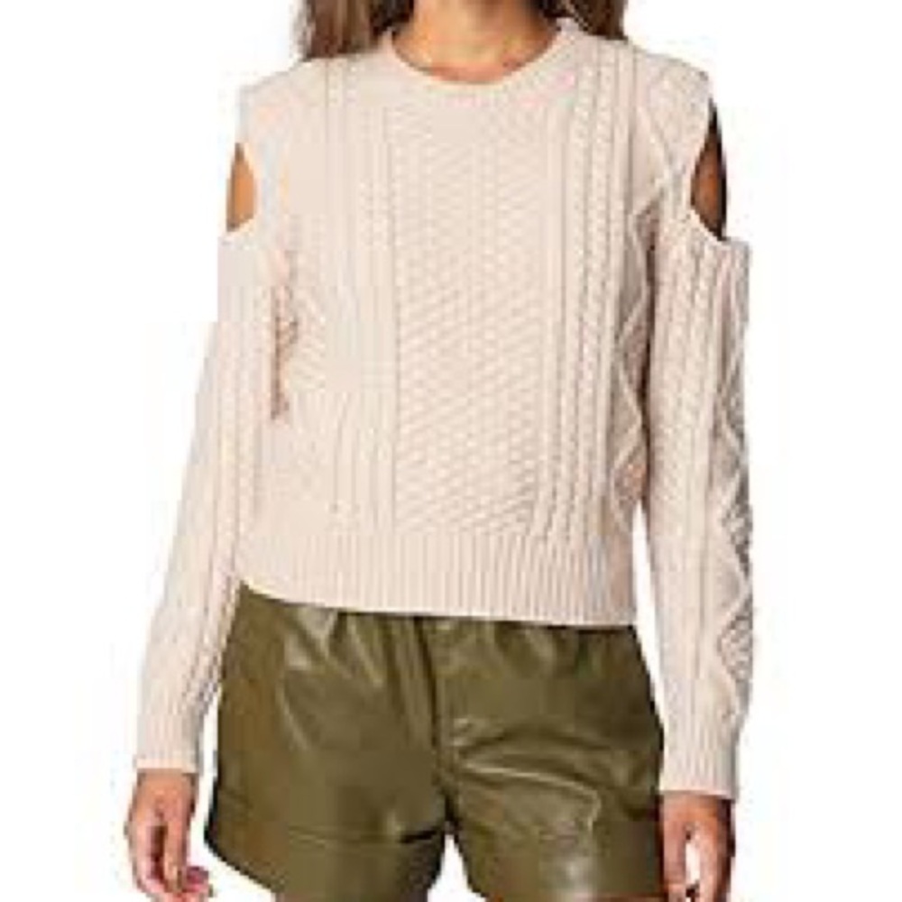 PRE-OWNED SIZE XS OVERSIZED Blank NYC Cream Cable Knit Cold Shoulder Sweater